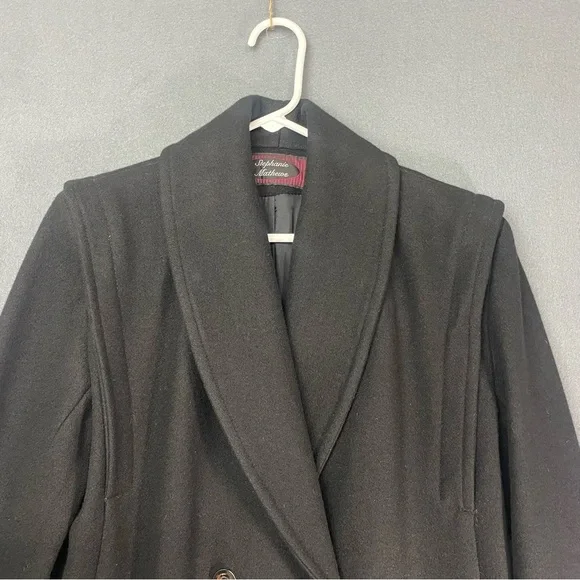 Women’s Vintage Black Wool Pea Coat Size 4 Warm Winter Preppy Quiet Luxury - Picture 3 of 10